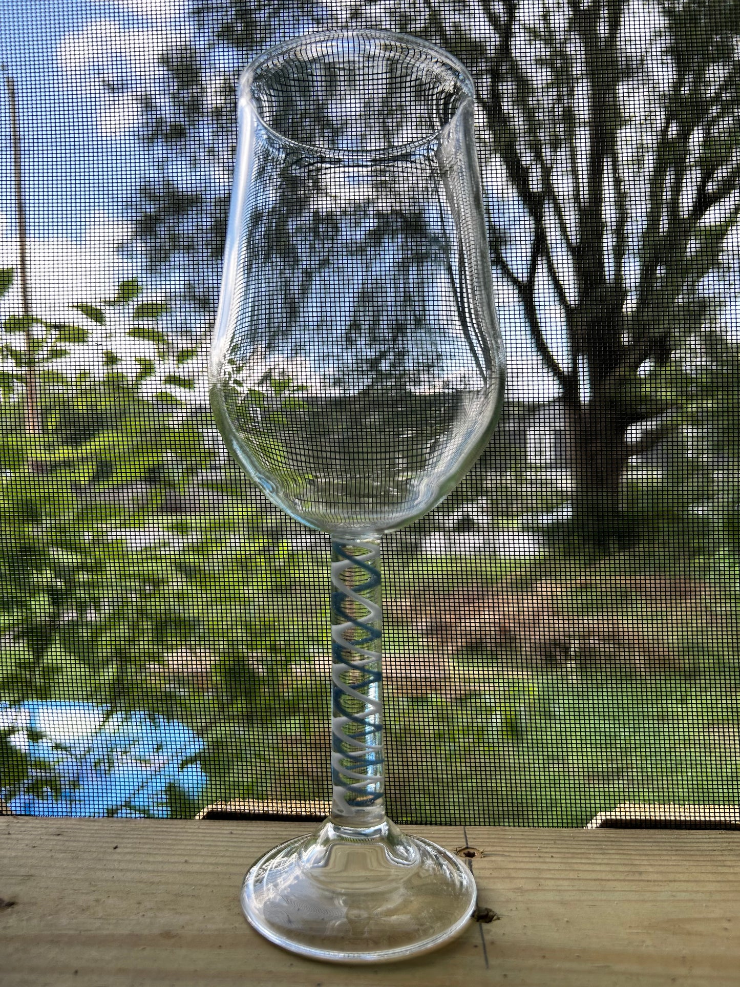 blue/ white spiral accented stemmed glass
