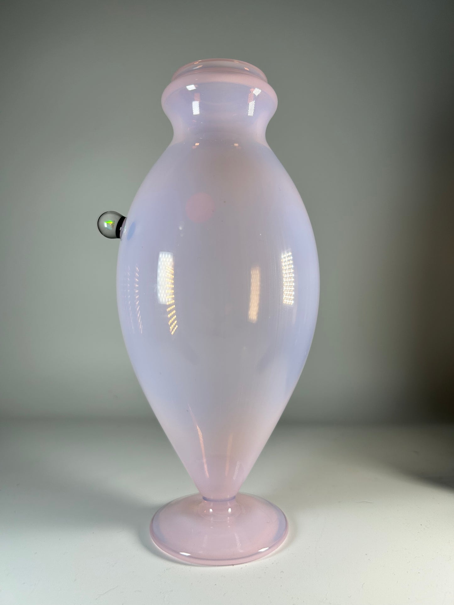 transparent pink vase with opal