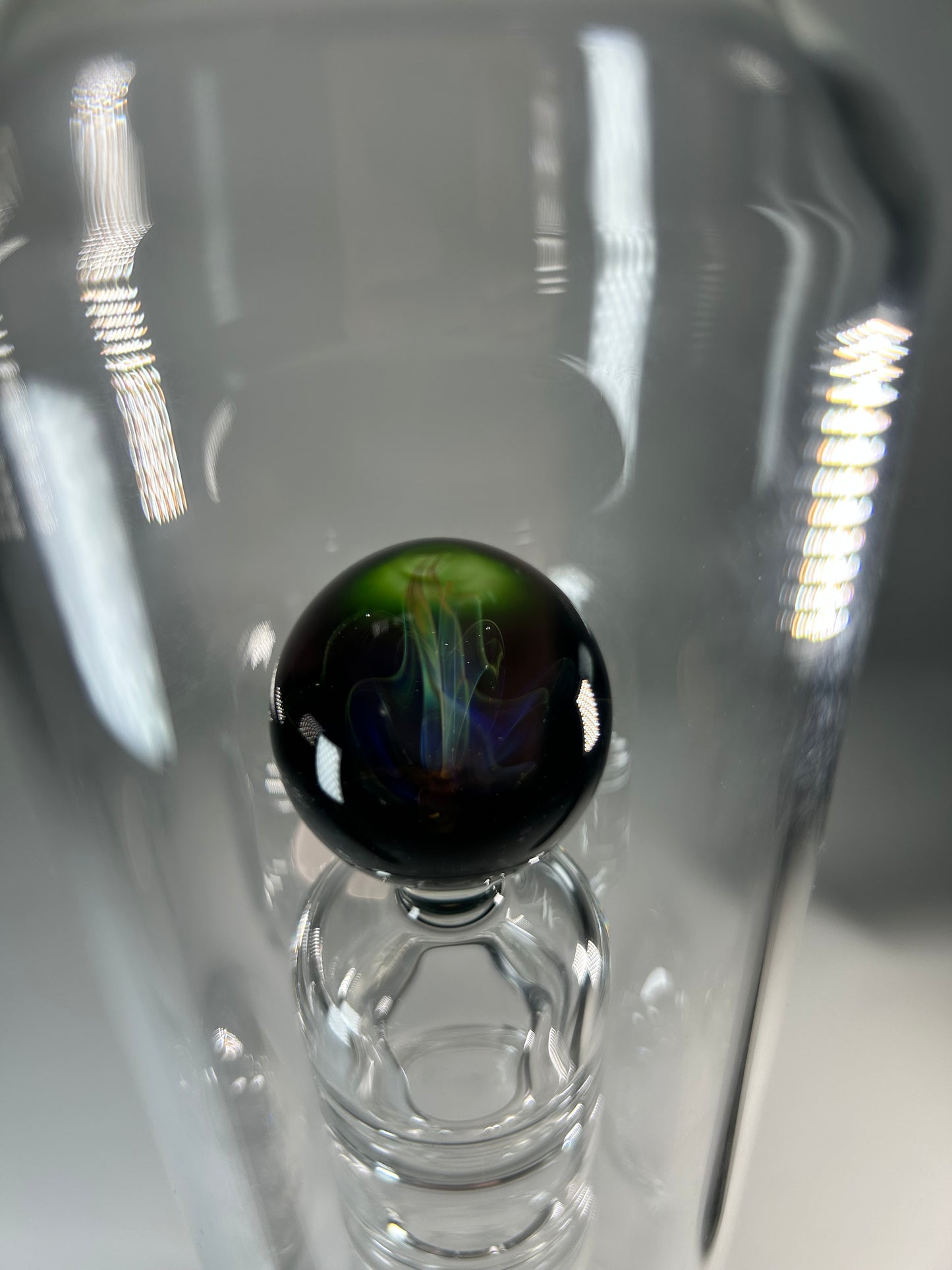 worked olive oil bottle with fume marble